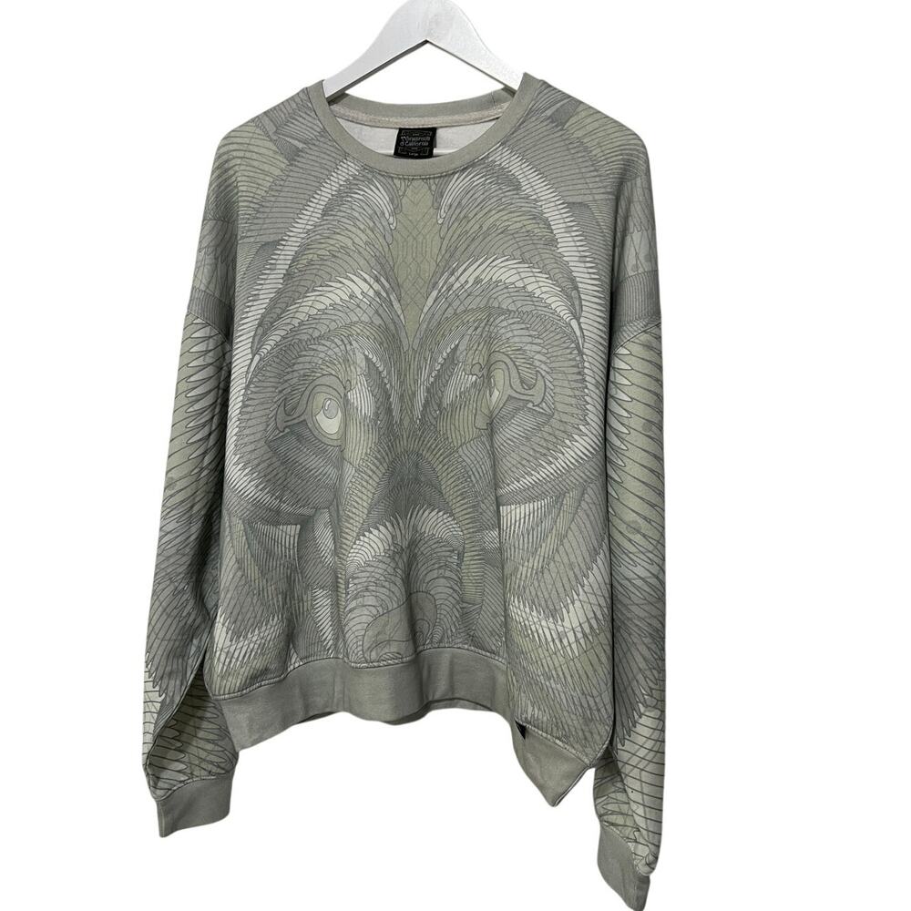 Grassroots California Wolf Graphic Pullover Sweatshirt Crew Green Men's Large
